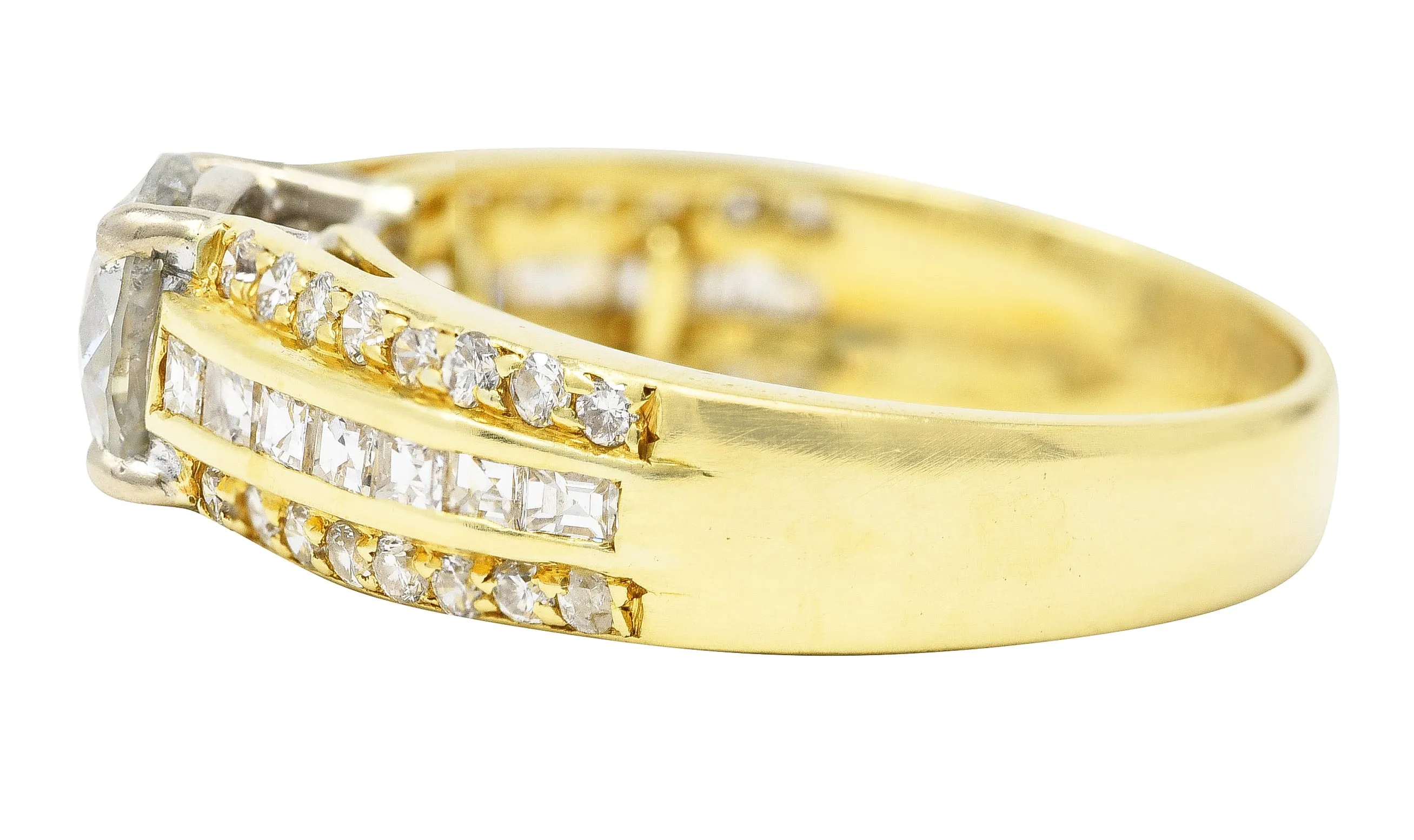 1.50 CTW Old European Cut Diamond 18 Karat Two-Tone Gold Unisex Channel Engagement Ring