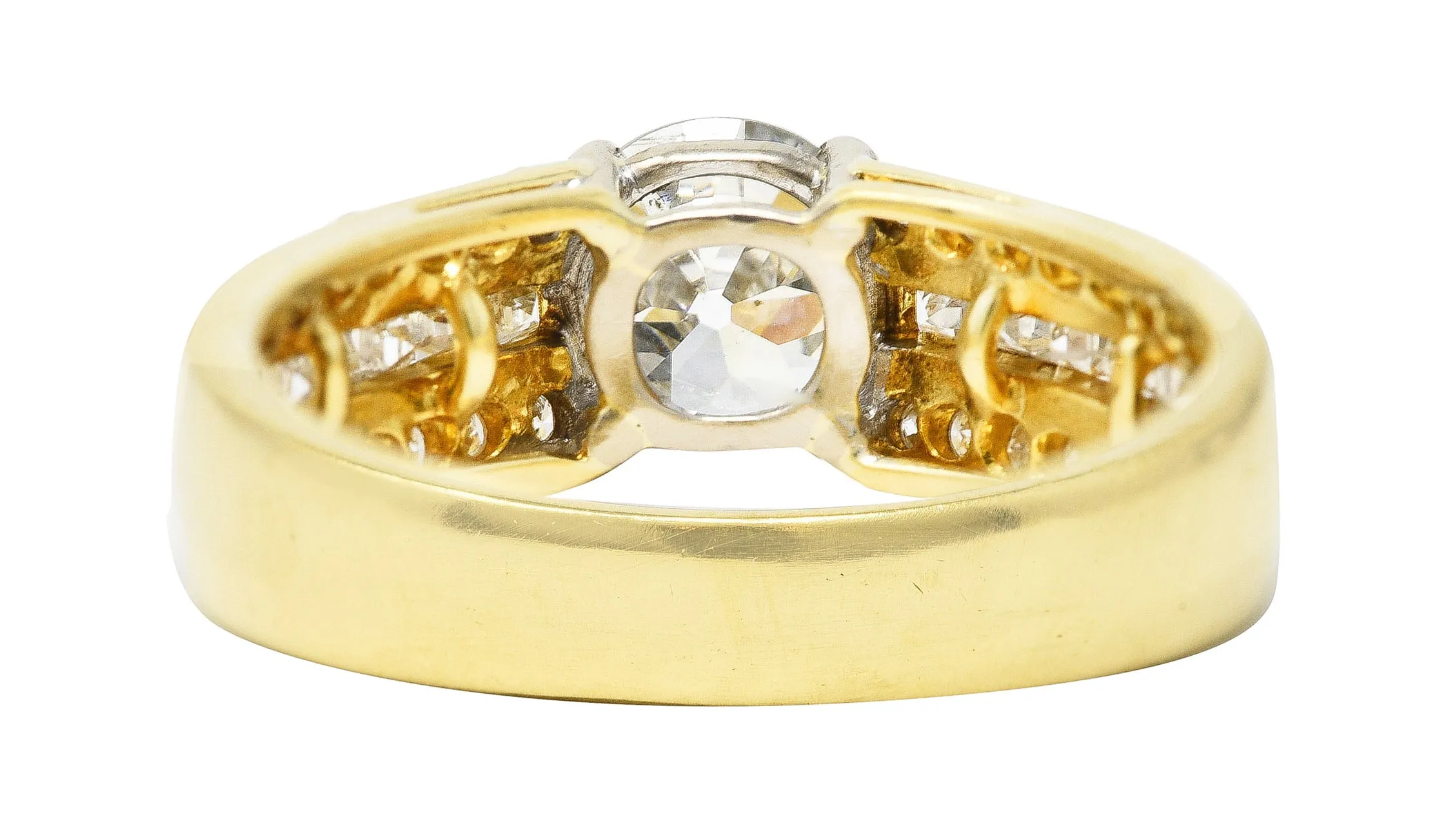 1.50 CTW Old European Cut Diamond 18 Karat Two-Tone Gold Unisex Channel Engagement Ring