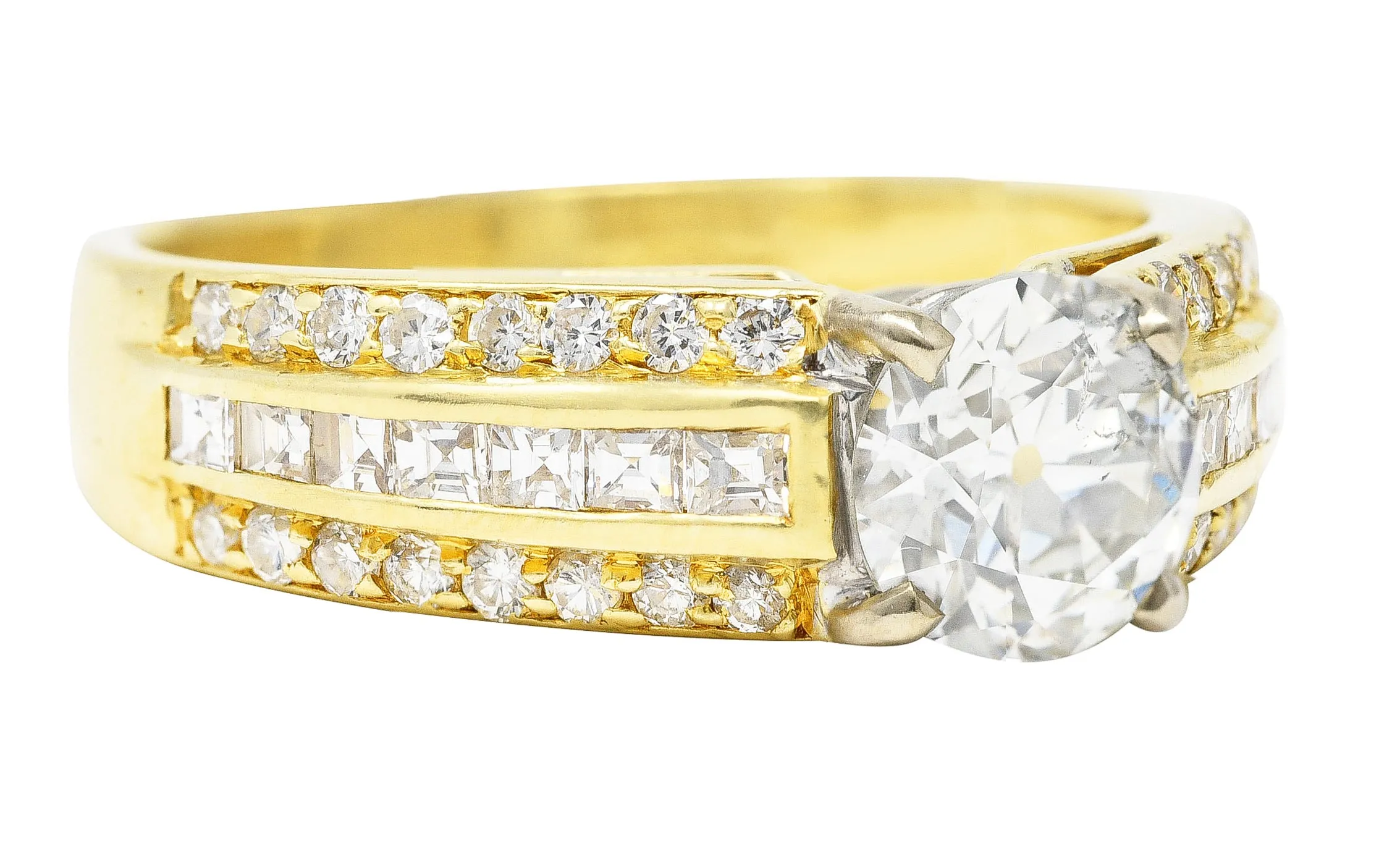 1.50 CTW Old European Cut Diamond 18 Karat Two-Tone Gold Unisex Channel Engagement Ring