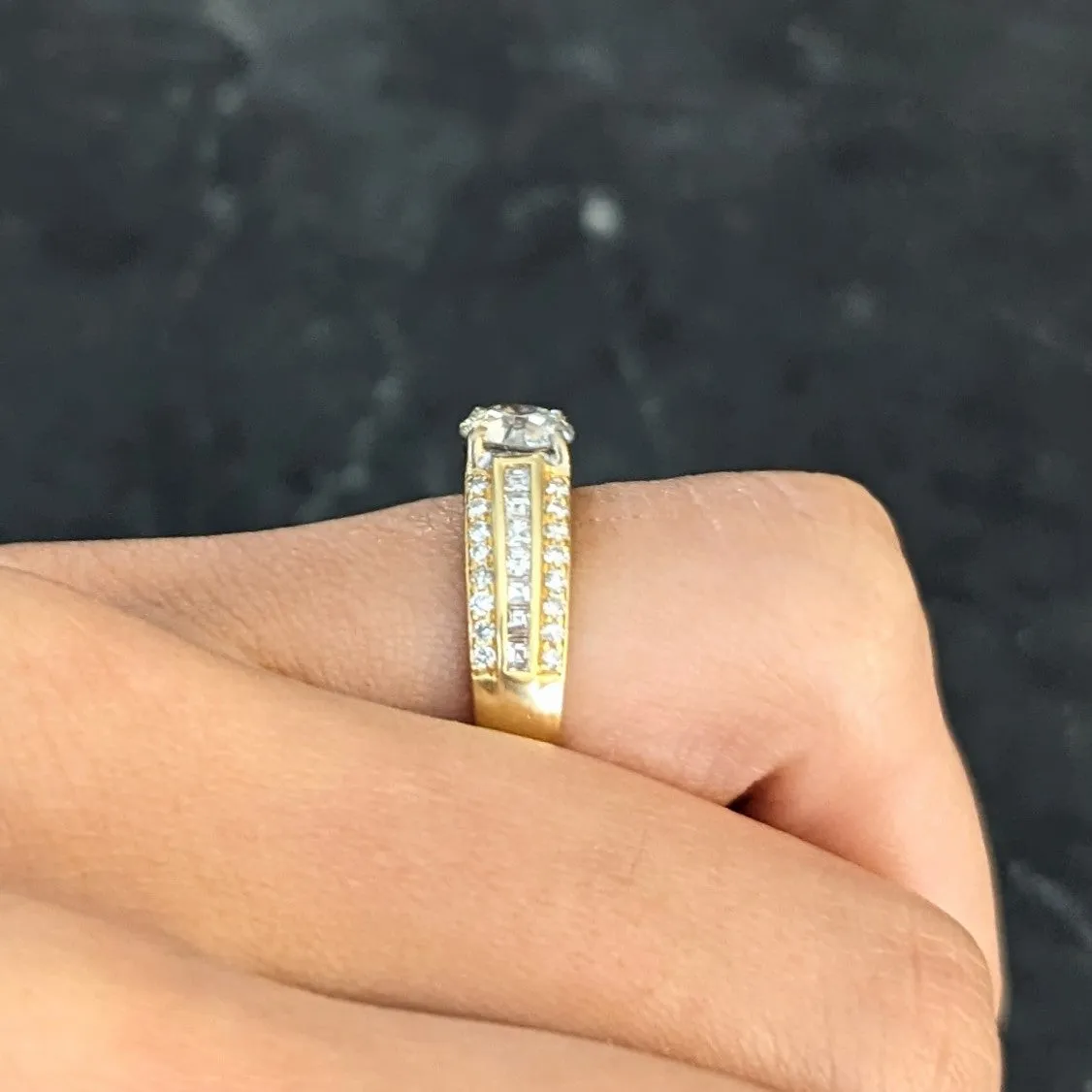 1.50 CTW Old European Cut Diamond 18 Karat Two-Tone Gold Unisex Channel Engagement Ring
