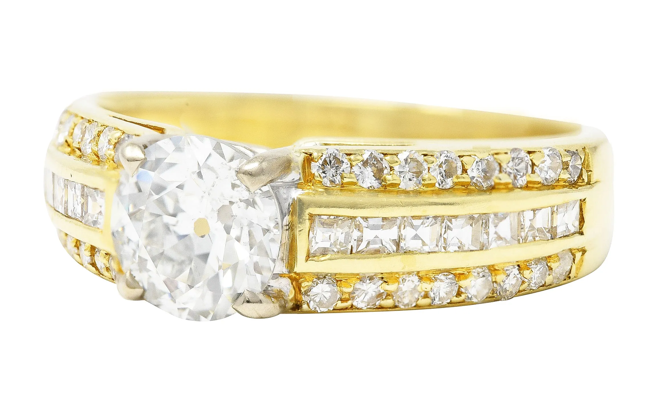 1.50 CTW Old European Cut Diamond 18 Karat Two-Tone Gold Unisex Channel Engagement Ring