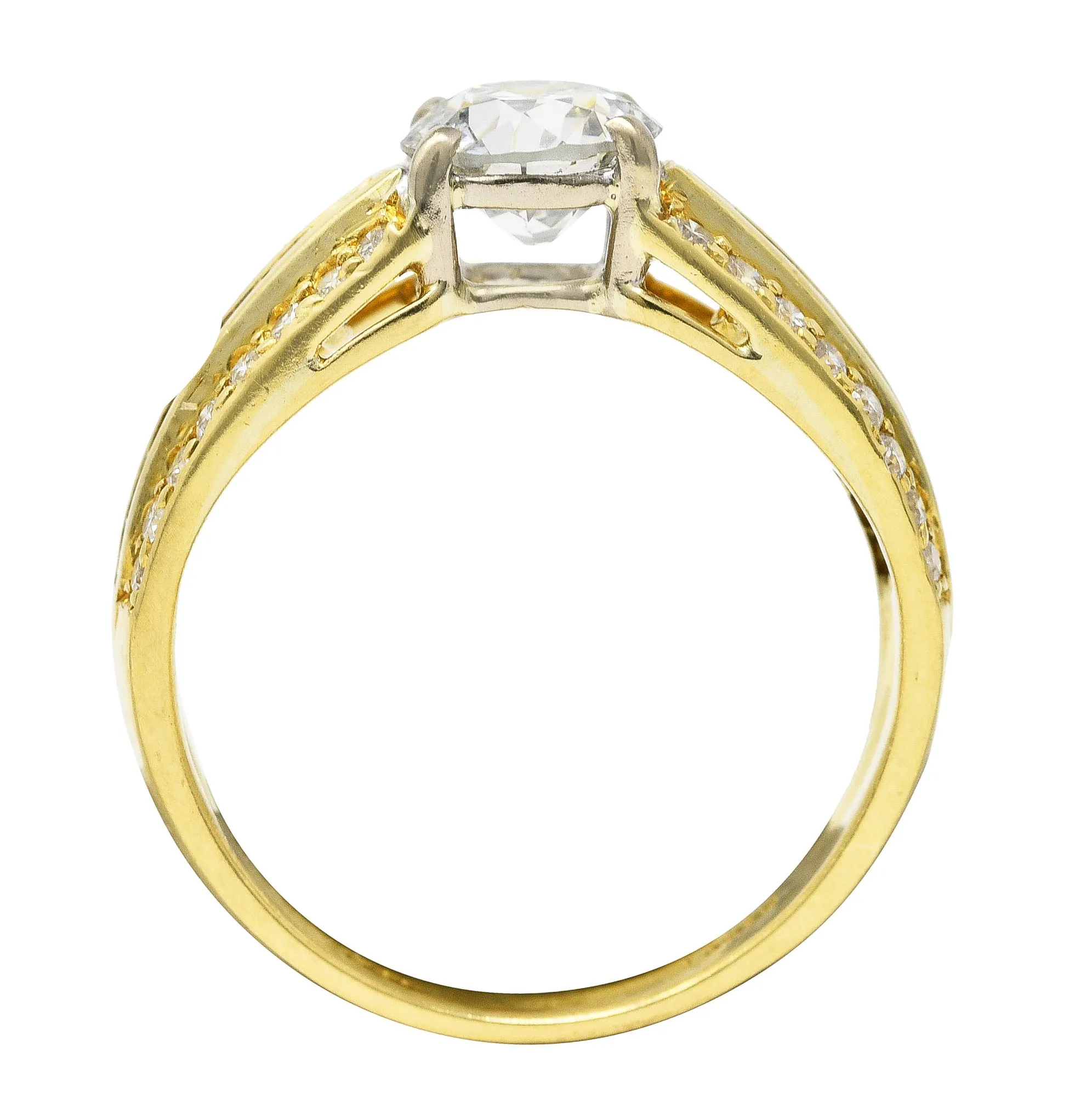 1.50 CTW Old European Cut Diamond 18 Karat Two-Tone Gold Unisex Channel Engagement Ring