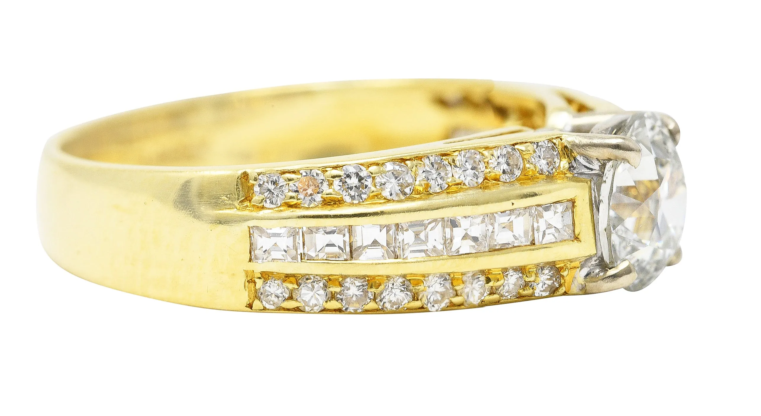 1.50 CTW Old European Cut Diamond 18 Karat Two-Tone Gold Unisex Channel Engagement Ring