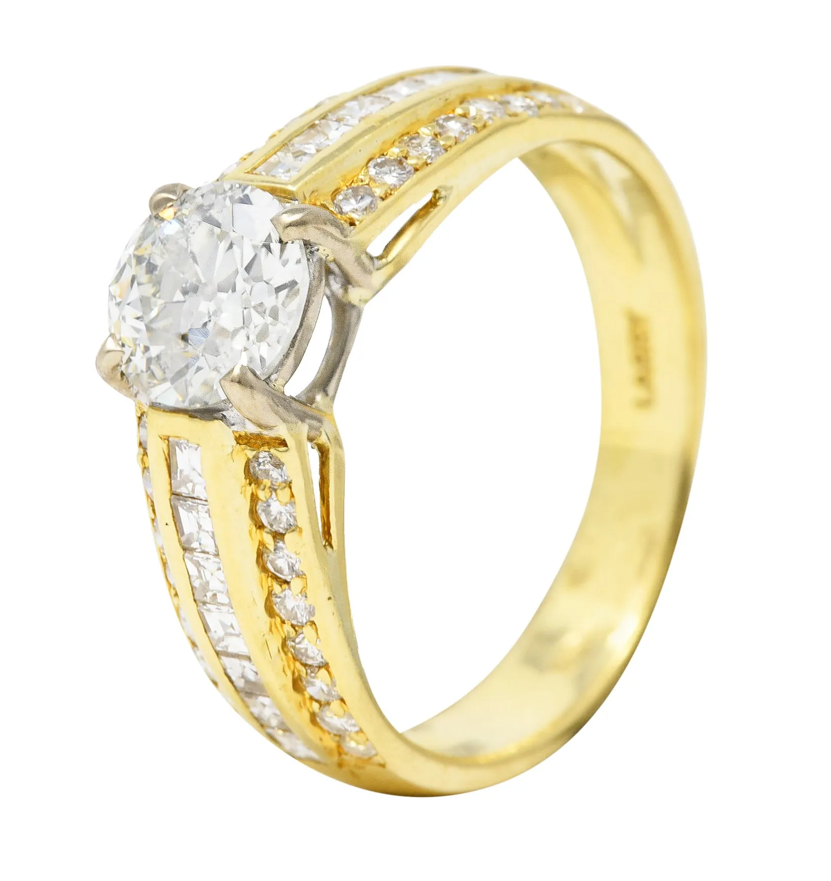 1.50 CTW Old European Cut Diamond 18 Karat Two-Tone Gold Unisex Channel Engagement Ring