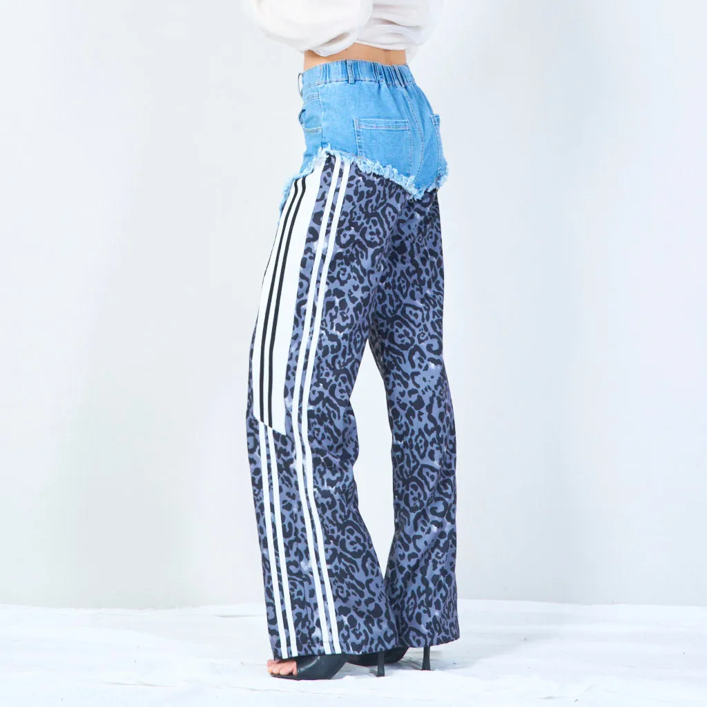 Denim patch animal print pants wholesale