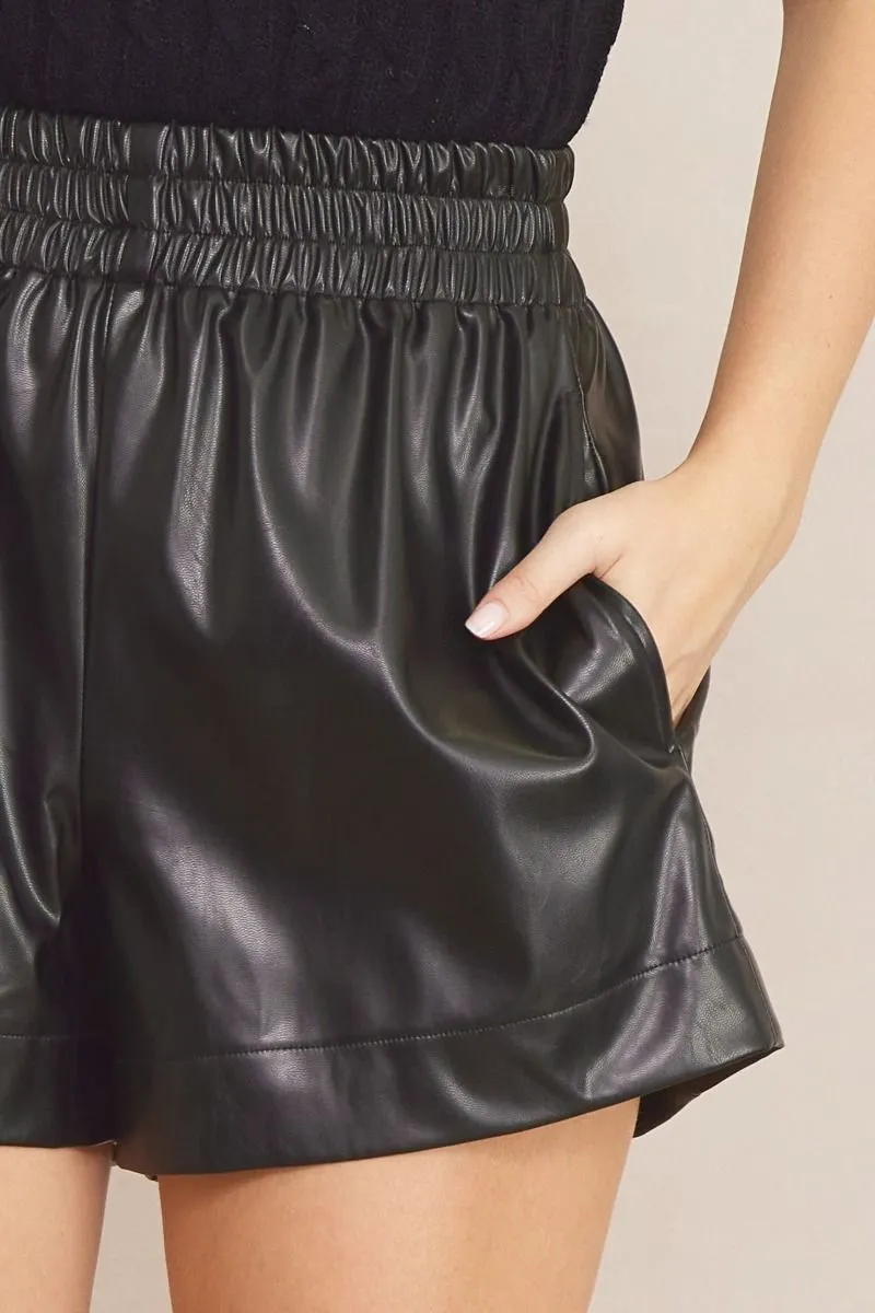 Far Away Faux Leather Black Shorts