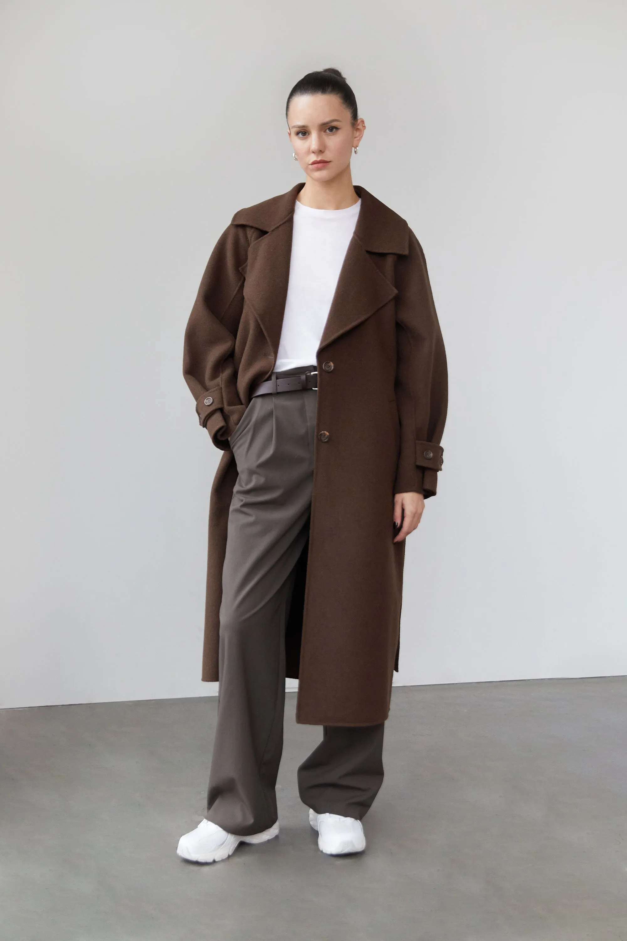 OVERSIZED BELTED WOOL BLEND COAT
