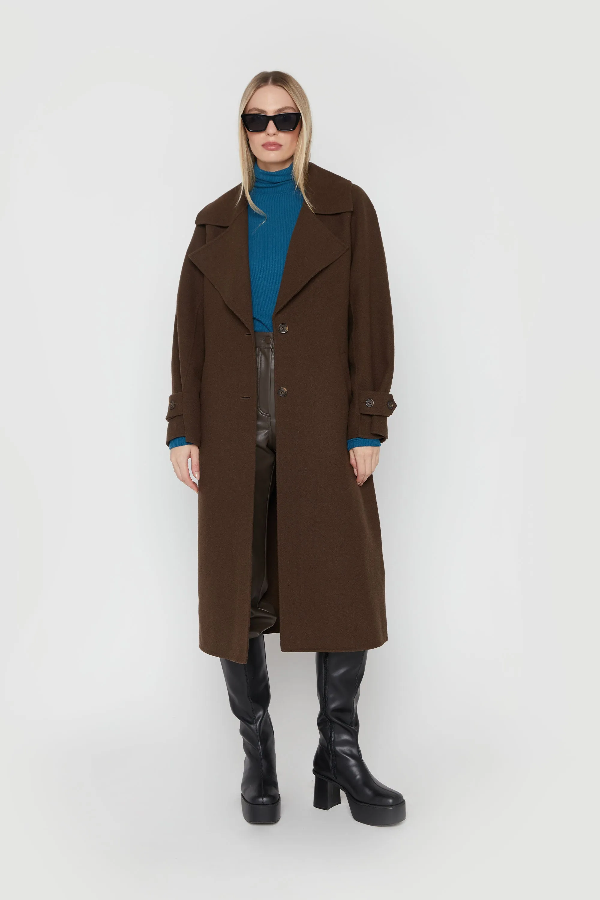 OVERSIZED BELTED WOOL BLEND COAT