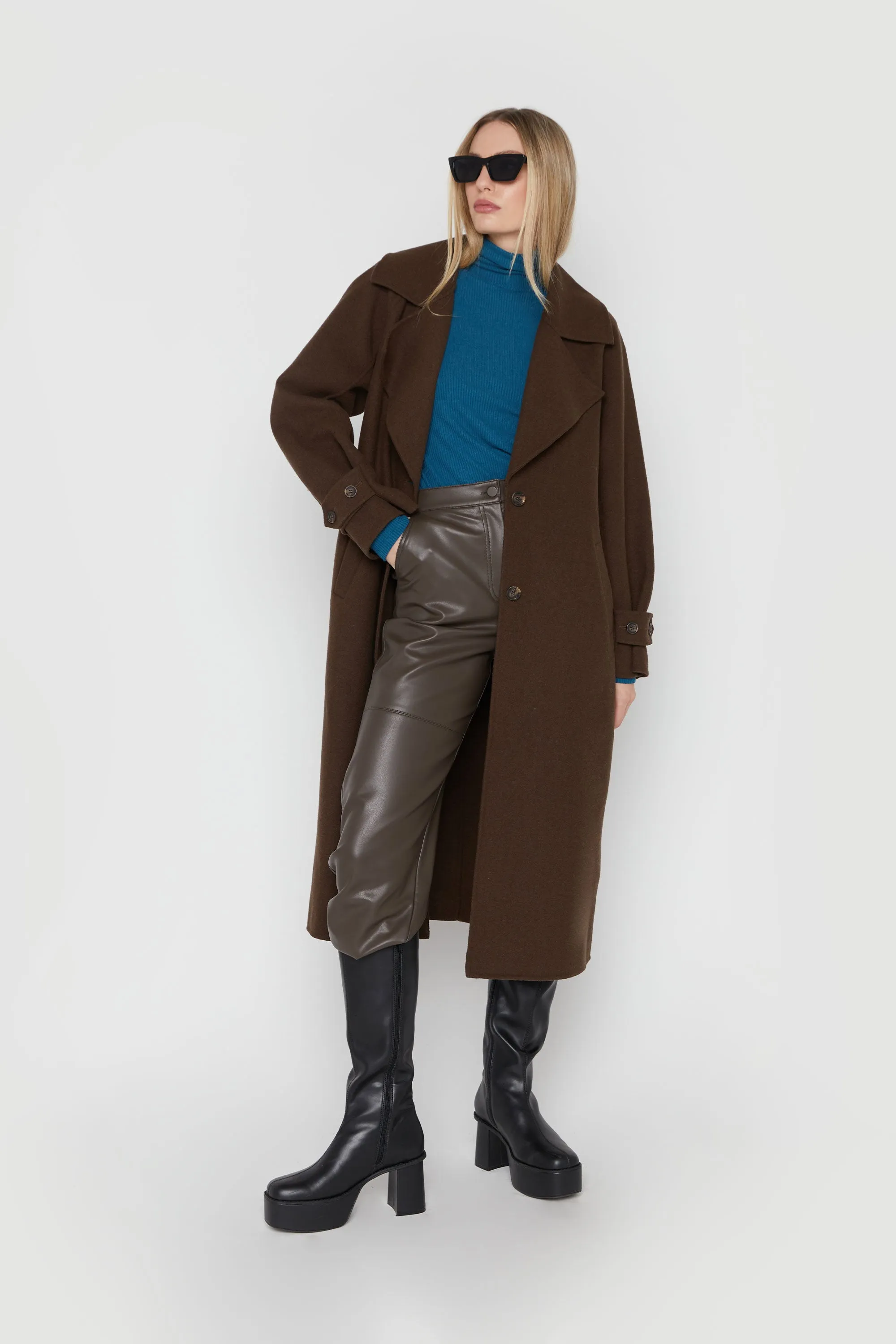 OVERSIZED BELTED WOOL BLEND COAT